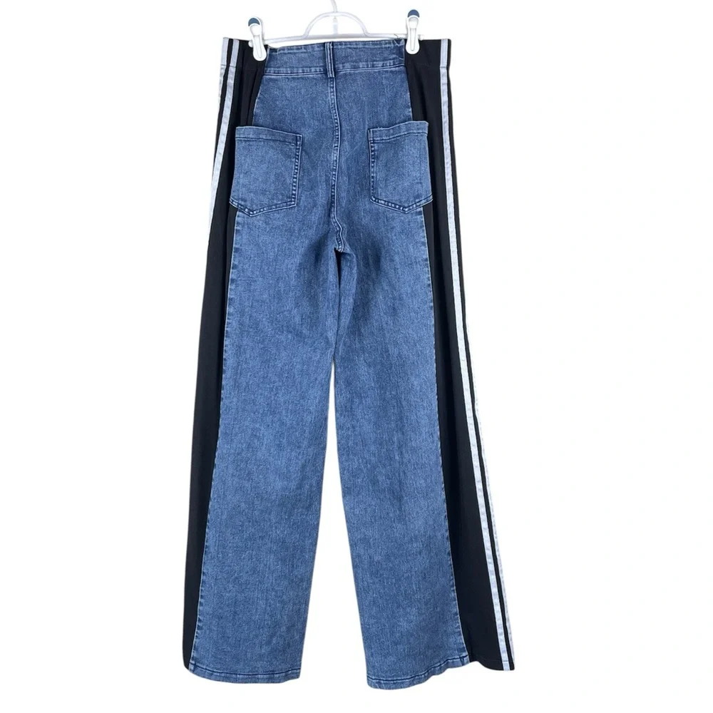 Jeans with Patchwork Three Stripes High Waisted  Color Block Wide Leg size Large - Picture 6 of 10